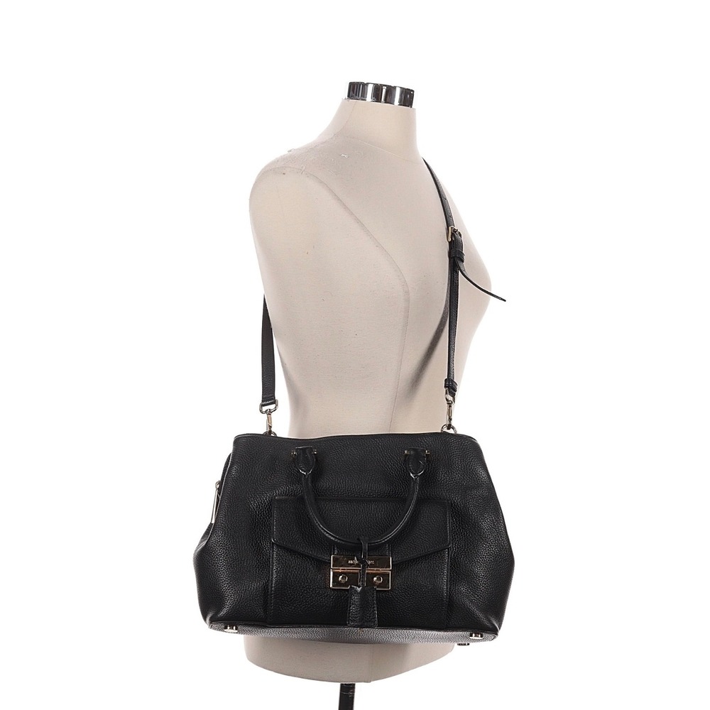 Michael Kors Black Pebbled Leather Mercer Satchel Gold Hardware Crossbody Bag - Picture 2 of 3